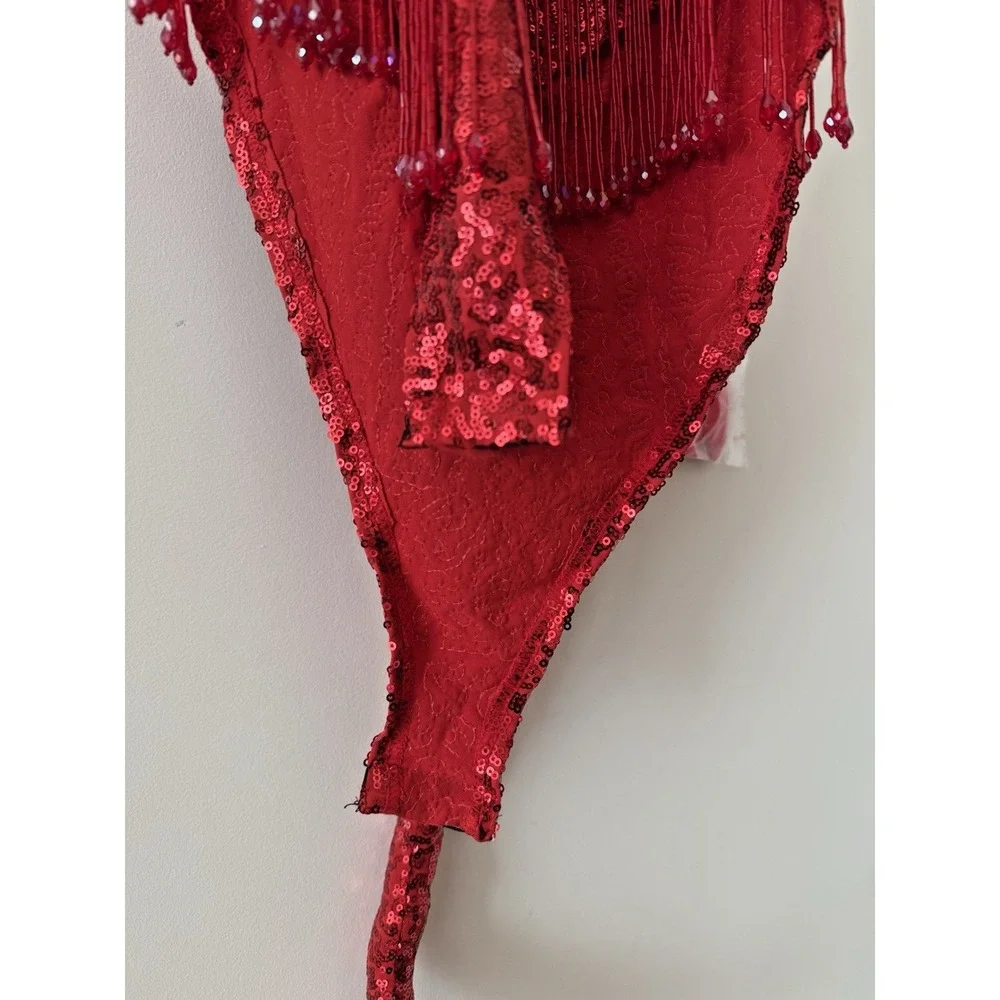 NWT LG Sequined Beaded TIPSY‎ ELVES Sexy Devil Costume Leotard Halloween Party